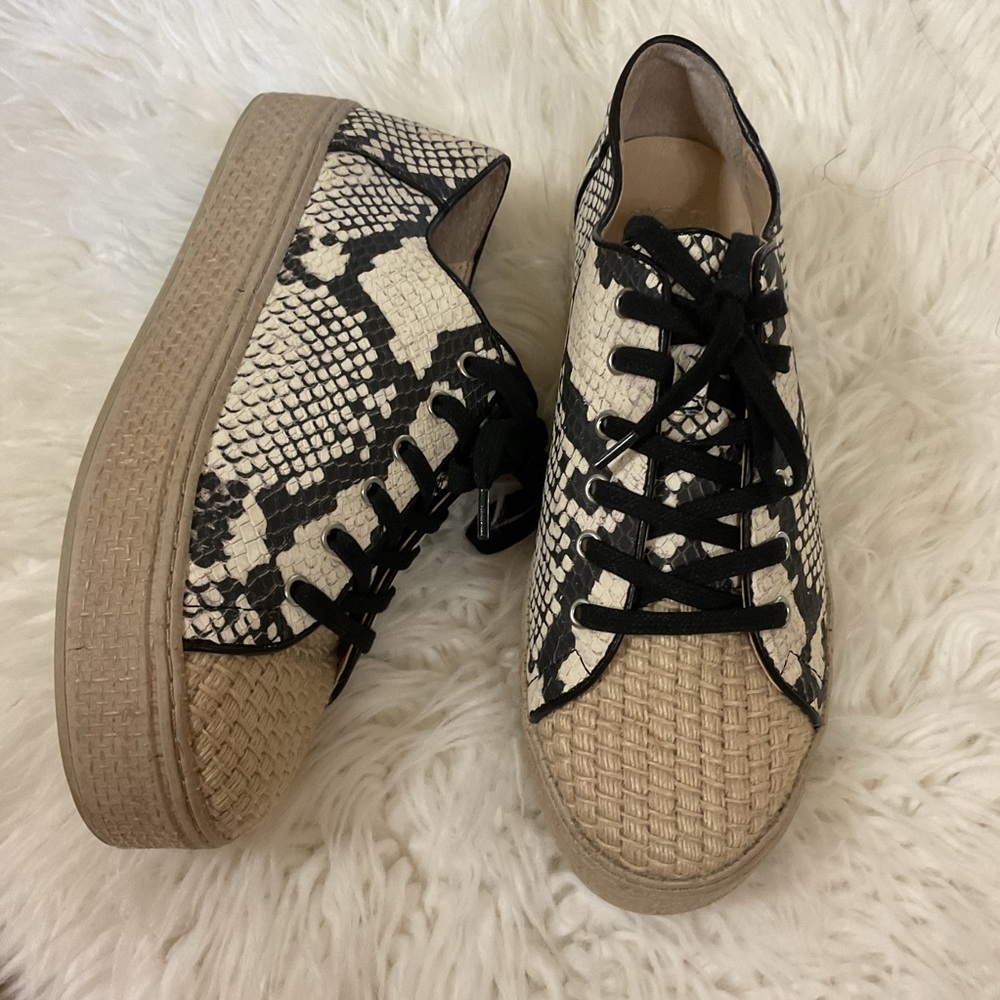 Vince Camuto Snakeskin Print Platform Sneakers Woven Jute Toes Size 9 - Picture 5 of 11